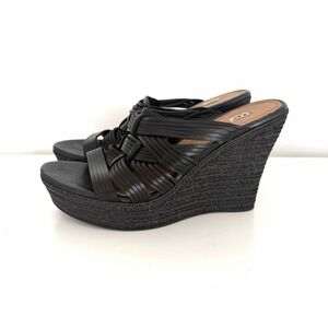 UGG F29015L Melinda Black Leather Strappy Platform Mule Sandal Size US 9